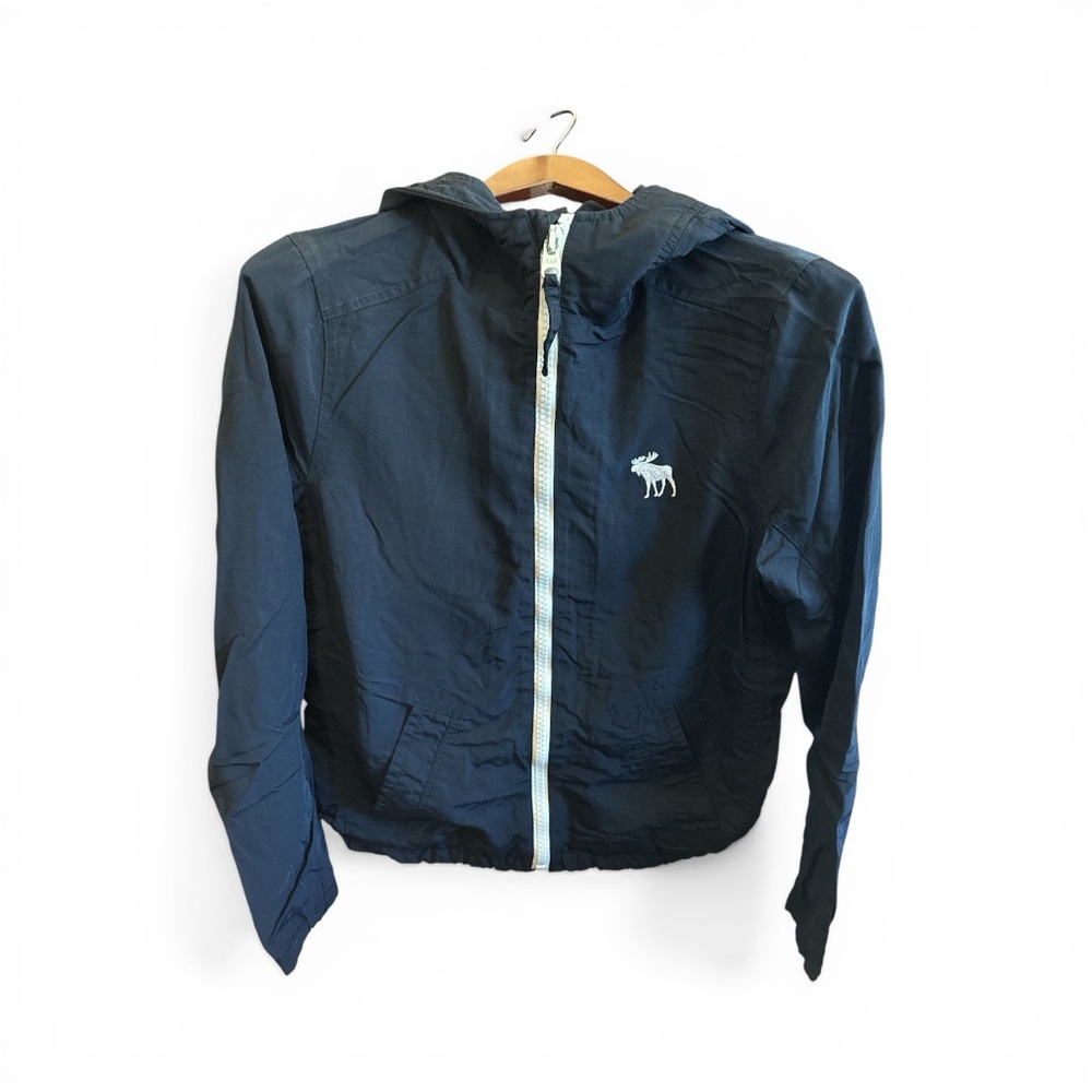 Abercrombie & Fitch Navy Hooded Jacket with White Zipper Lightweight Casual Y2K